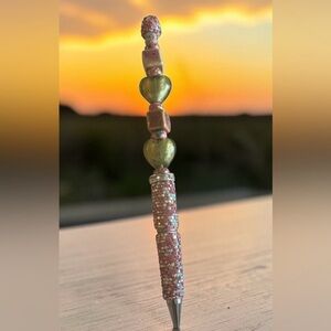 Handcrafted Lampwork Glass & Porcelain Beaded Pen with Silver Accents